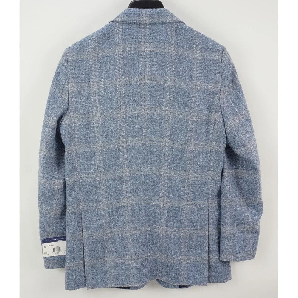 $295 Tommy Hilfiger Textured Windowpane Plaid Modern Fit Sport Coat Men 38R Blue